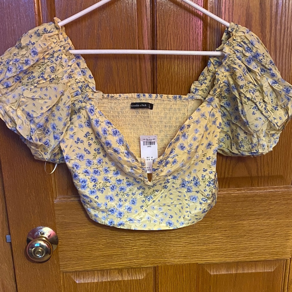 Abercrombie & Fitch Yellow and Blue Floral Crop Top